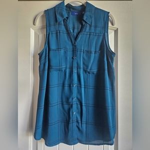 Rich Teal Button Down Collared Tank Top - EUC
